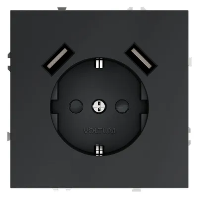 Розетка 1-м СП S70 16А с USB A+A с заземл. защ. шторки механизм графит Voltum VLS040407