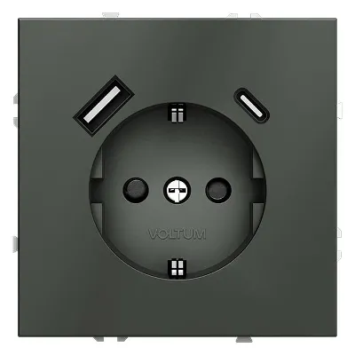 Розетка 1-м СП S70 16А с USB A+С с заземл. защ. шторки механизм титан Voltum VLS040506