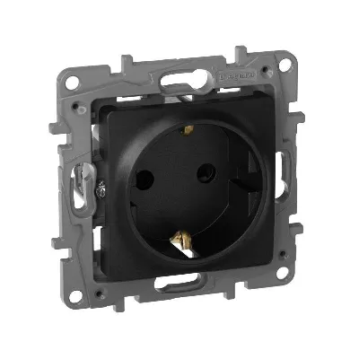 Розетка 1-м СП Etika 16А IP31 250В 2P+E с заземл. защ. шторки немецк. стандарт винтов. клеммы механизм антрацит IEK 672622