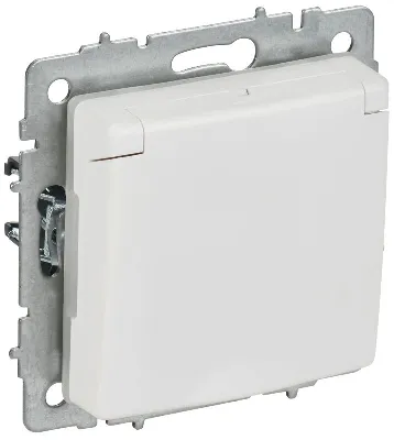 Розетка BRITE РСбш10-3-44-БрАБ 16А IP44 с заземл. защ. шторки с крышкой механизм арктич. бел. IEK BR-R16-16-44-K91