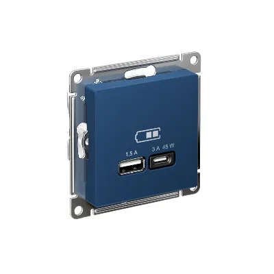 Розетка USB AtlasDesign тип A+C 45Вт высокоскор. ЗУ QC PD механизм аквамарин SE ATN001129