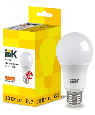 Лампа светодиодная Alfa 10Вт A60 грушевидная 3000К E27 230В (6шт) IEK LLA-A60-10-230-30-E27-6