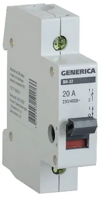 Выключатель нагрузки (мини-рубильник) 1п ВН-32 20А GENERICA ИЭК MNV15-1-020