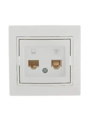Розетка компьютерная + телефонная 2-м СП Mira RJ45 + RJ11 бел./бел. LEZARD 701-0202-143