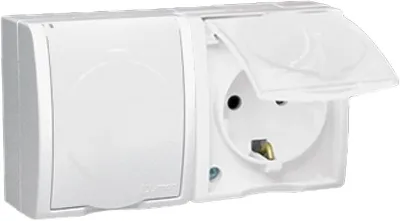 Розетка 2-м ОП Simon15 16А IP54 250В с заземл. Schuko защ. шторки с крышкой винт. клеммы бел. Simon 1594443-030