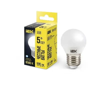 Лампа светодиодная G45 5Вт шар 6500К E27 230В IEK LLE-G45-5-230-65-E27
