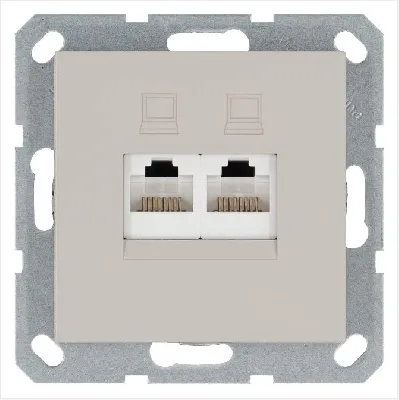 Розетка компьютерная 2-м RJ45 IP20 кат. 5E механизм тауп Jasmart G6106T