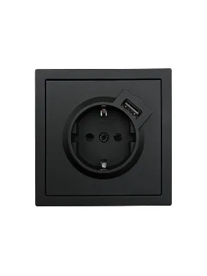 Розетка 1-м СП ZIMA IP20 + USB с заземл. механизм черн. бархат LEZARD 704-4288-181