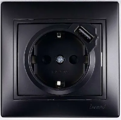 Розетка 1-м СП Мира 16А с з/к + USB разъем черн. бархат LEZARD 701-4242-181