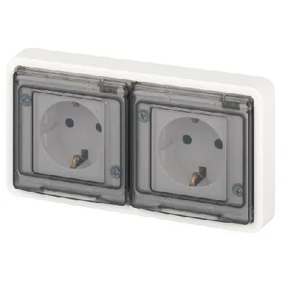 Розетка Эксперт 11-2523-01 2х2P+E гориз. IP55 16А-250В СУ бел. Эра Б0063276