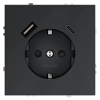 Розетка 1-м СП S70 16А с USB A+С с заземл. защ. шторки механизм графит Voltum VLS040507