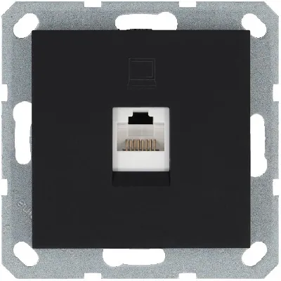 Розетка компьютерная 1-м RJ45 IP20 кат. 5E механизм черн. матов. soft touch Jasmart G6105PB