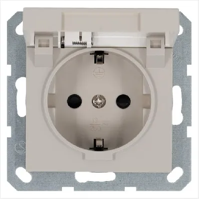 Розетка 1-м Shuko 16А IP20 с заземл. защ. шторки с крышкой механизм тауп Jasmart G5505T