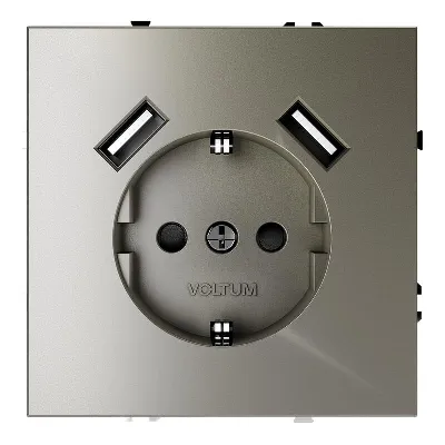 Розетка 1-м СП S70 16А с USB A+A с заземл. защ. шторки механизм шелк Voltum VLS040404