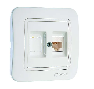 Розетка компьютерная 2-м СП Lillium 16А IP20 кат.5E + гнездо бел./бел. Makel 70035