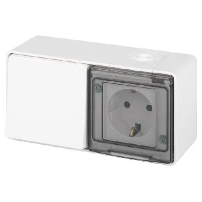 Блок розетка с выключателем Эксперт 11-7501-01 IP55 16А (10AX)-250В ОУ бел. Эра Б0063288
