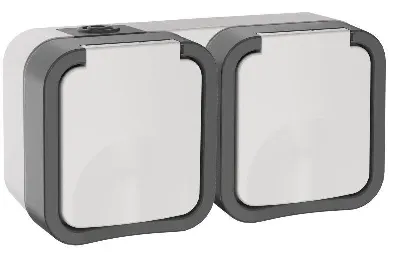 Розетка 2-м ОП TORS 16А IP55 TS222 горизонт. с заземл. с крышкой бел. IEK TS-R26-16-55-G-K41
