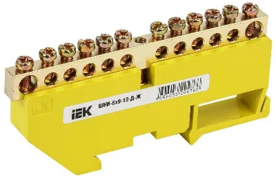 Шина PE "земля" на DIN-изоляторе ШНИ-6х9-12-Д-Ж IEK YNN10-69-12D-K05