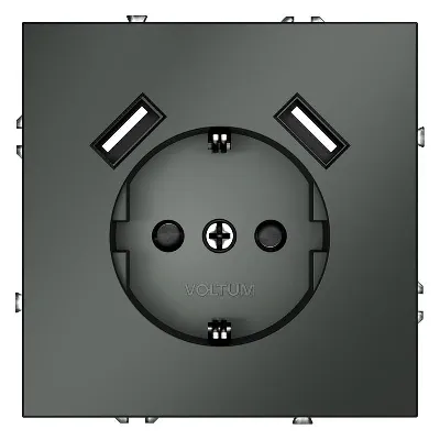 Розетка 1-м СП S70 16А с USB A+A с заземл. защ. шторки механизм титан Voltum VLS040406