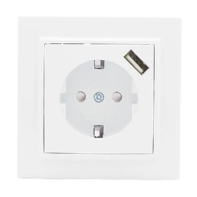 Розетка 1-м СП Минск 16А IP20 с заземл. защ. шторки с заряд. устройством USB 1А бел. EKF ERR16-028-100-USB