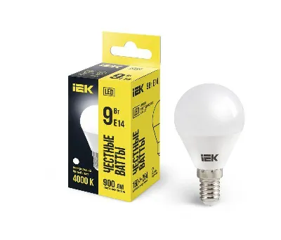 Лампа светодиодная G45 9Вт шар 4000К нейтр. бел. E14 230В IEK LLE-G45-9-230-40-E14