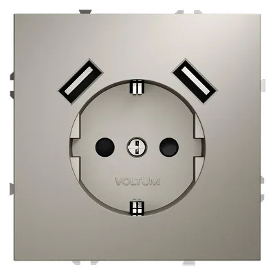 Розетка 1-м СП S70 16А с USB A+A с заземл. защ. шторки механизм кашемир Voltum VLS040403