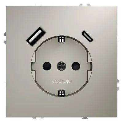 Розетка 1-м СП S70 16А с USB A+С с заземл. защ. шторки механизм кашемир Voltum VLS040503