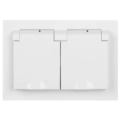 Розетка 2-м СП Accent 6-210-01 16А IP44 250В 2P+E Schuko с крышками защ. шторки AL/CU бел. Intro Б0063577