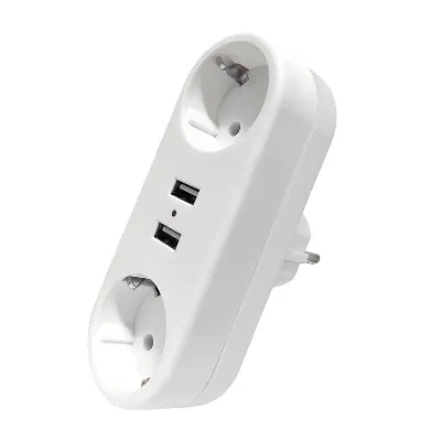 Разветвитель 2-м плоский с заземл.16А 2USB А+А 2.4А 3500Вт бел. DOMTOK 2732