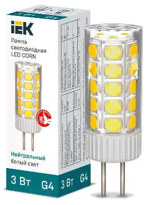 Лампа светодиодная Corn 3Вт капсульная 4000К нейтр. бел. G4 12В керамика IEK LLE-Corn-3-012-40-G4