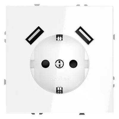 Розетка 1-м СП S70 16А с USB A+A с заземл. защ. шторки механизм бел. глянцевый Voltum VLS040401