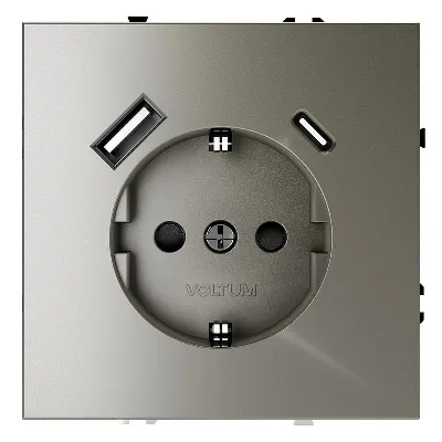 Розетка 1-м СП S70 16А с USB A+С с заземл. защ. шторки механизм шелк Voltum VLS040504