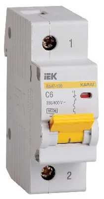 Выключатель автоматический модульный 1п C 6А 10кА ВА47-100 KARAT IEK MVA40-1-006-C