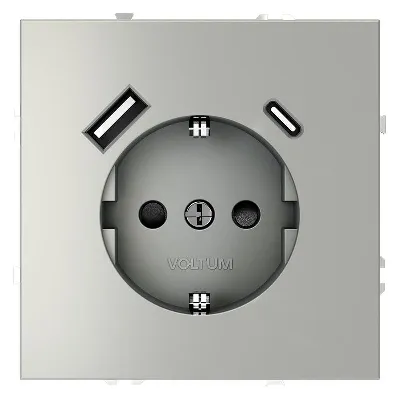 Розетка 1-м СП S70 16А с USB A+С с заземл. защ. шторки механизм сталь Voltum VLS040505