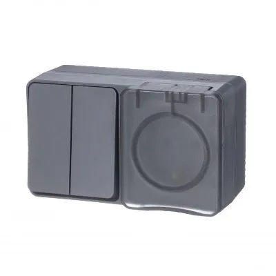 Блок ОП AtlasDesign PROFI IP54 (розетка 1-м 16А заземл. защ. шторки + 2-кл. выключатель 10А) антрацит SE ATN544074