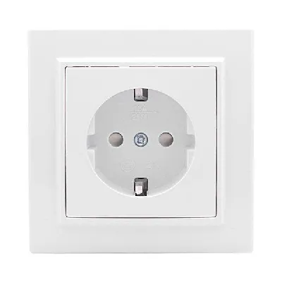 Розетка 1-м СП Минск 16А IP20 с заземл. защ. шторки бел. Basic EKF ERR16-028-100
