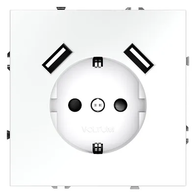 Розетка 1-м СП S70 16А с USB A+A с заземл. защ. шторки механизм бел. матов. Voltum VLS040402