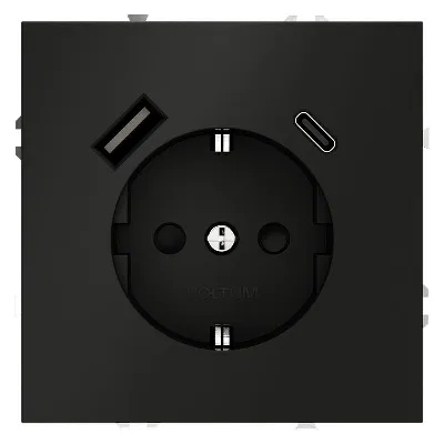 Розетка 1-м СП S70 16А с USB A+С с заземл. защ. шторки механизм черн. матов. Voltum VLS040508