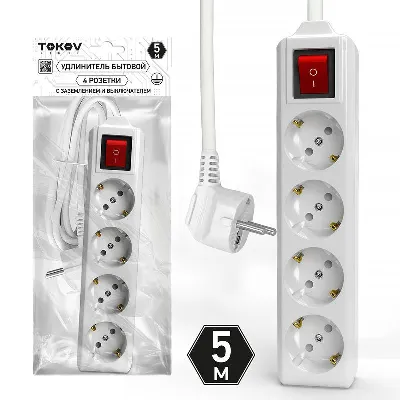 Удлинитель 4х5м с заземл. с выкл. 10А 3х1.5 TOKOV ELECTRIC TKL-C01-BU4-5-1.5-ZV